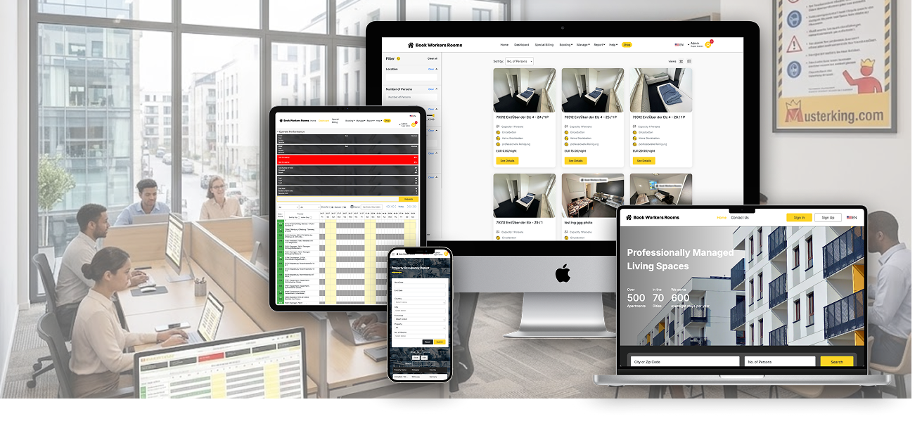 Accommodation Booking System - multi-device overview